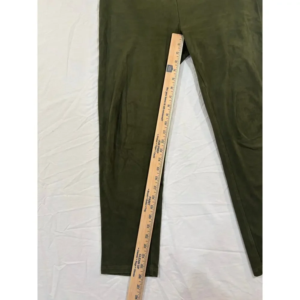 Slim-sations by Multiples Green Faux Suede Pants Cropped Leggings Size Large
